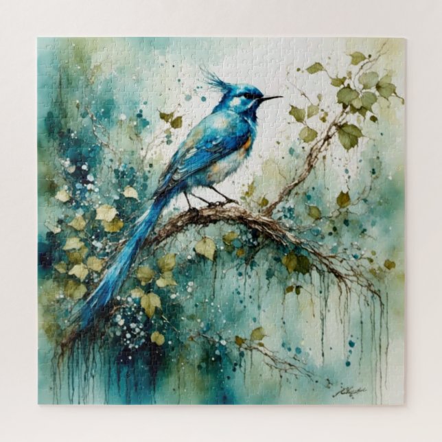 Quebra-cabeça Bela ave Azul sentada em uma árvore (Vertical)