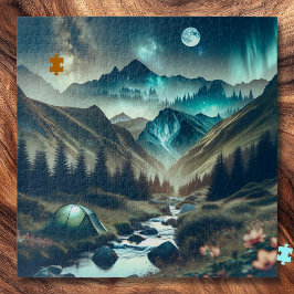 Quebra-cabeça Bela cena de acampamento com montanhas e tendas