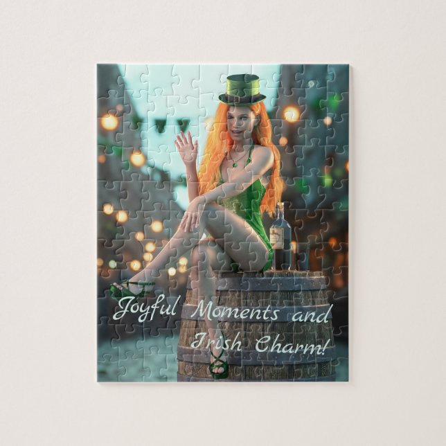 Quebra-cabeça Bela Dia de São Patrício Sentada em um barril (Vertical)