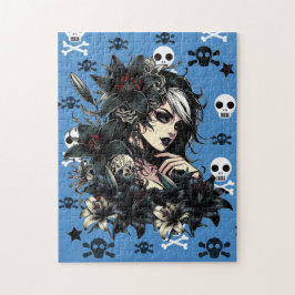 Quebra-cabeça Bela Gótico Negra Flores Negra