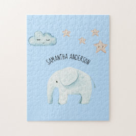 Quebra-cabeça Bela Moderna Pastel Blue Elephant & Stars Kid