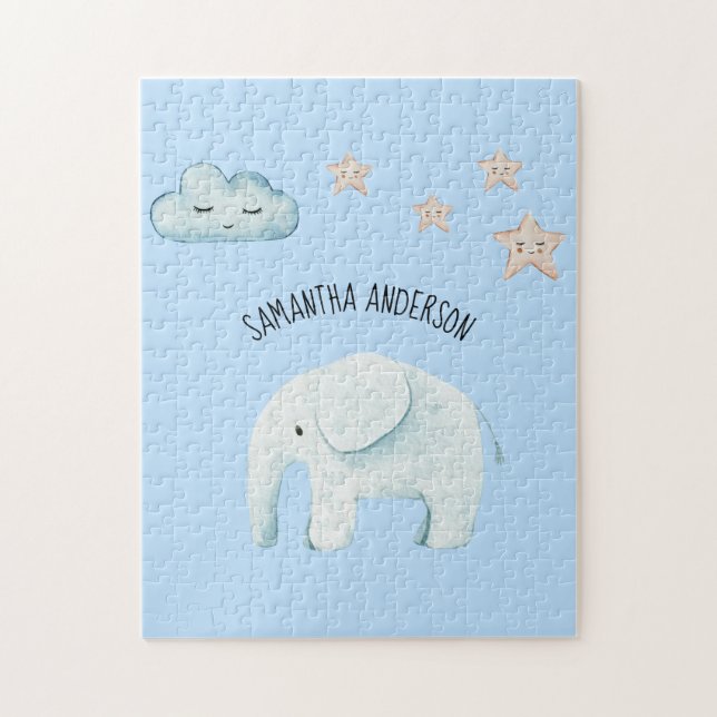 Quebra-cabeça Bela Moderna Pastel Blue Elephant & Stars Kid (Vertical)