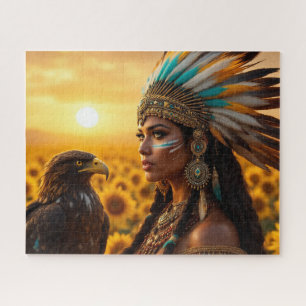 Quebra-cabeça Bela Mulher Indígena Americana Com Corvo