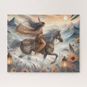 Quebra-cabeça Bela Mulher Nativa Americana Em Cavalo