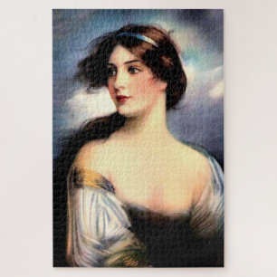 Quebra-cabeça bela mulher vitoriana soprada pelo vento
