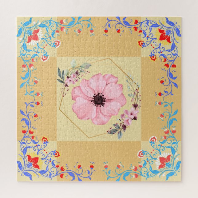 Quebra-cabeça Bela Primavera Floral Arte Laranja, Fundo Laranja (Vertical)