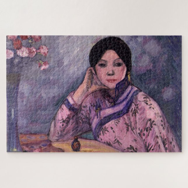 Quebra-cabeça Bela Senhora Japonesa com um Frasco de Perfume (Horizontal)