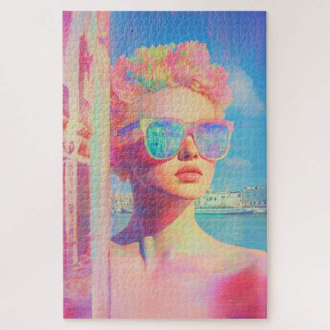 Quebra-cabeça Beleza Costeira Neon com óculos Solares (Vertical)