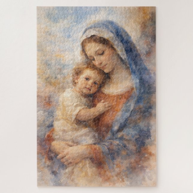 Quebra-cabeça Beleza da Maternidade Fé Maria Bebê Jesus Presente (Vertical)