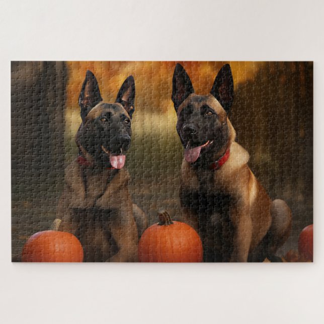Quebra-cabeça Belga Malinoi Puppy Autumn Delight Pumpkin (Horizontal)