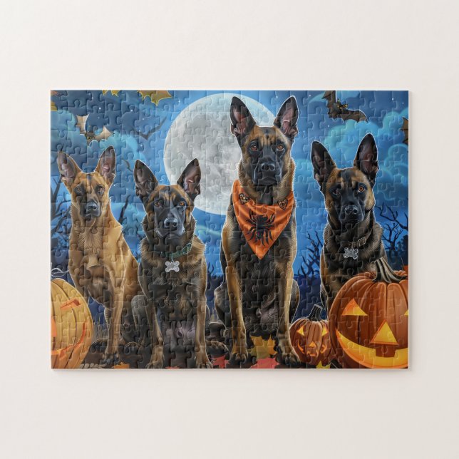 Quebra-cabeça Belgian Malinoi Halloween Assustador (Horizontal)