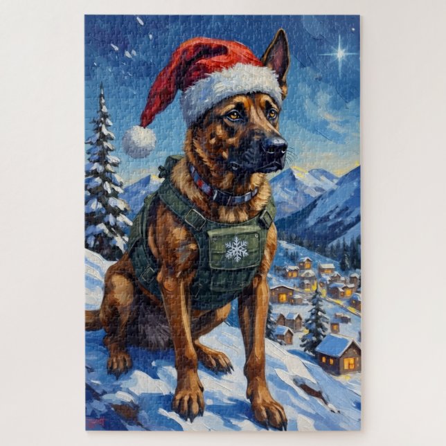 Quebra-cabeça Belgian Malinois Mountain Patrol Christmas (Vertical)