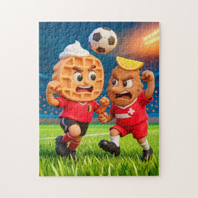Quebra-cabeça Belgian waffle versus Austrian schnitzel soccer du (Vertical)