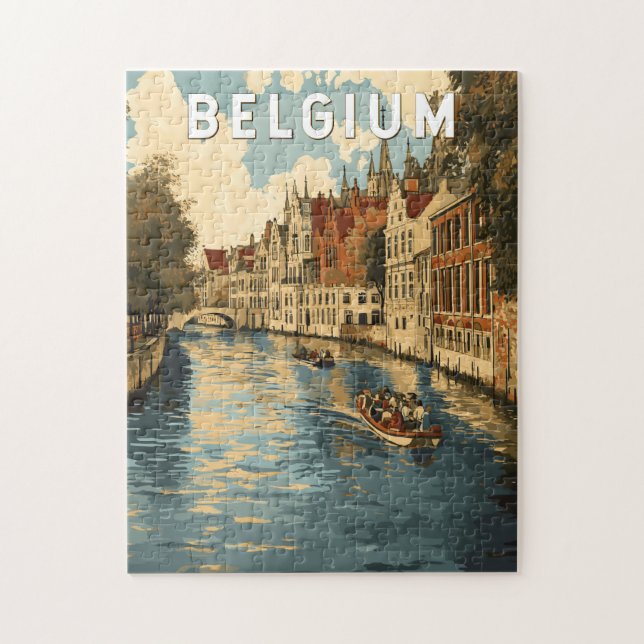 Quebra-cabeça Bélgica Ilustração Viagem Art Vintage (Vertical)