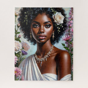 Quebra-cabeça Belíssima Negra Rosa Floral Retrato