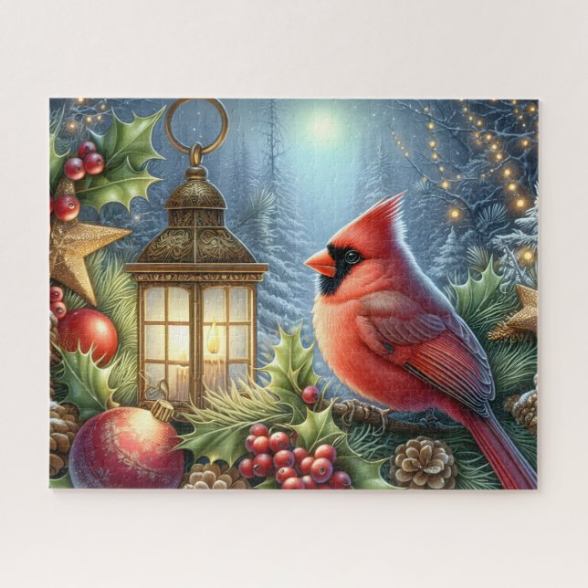 Quebra-cabeça Belíssimo Cardinal de Natal com Lanterna (Horizontal)
