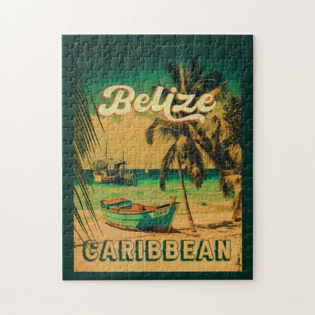 Quebra-cabeça Belize Caribe Vintage Palm Trees Souvenir (Vertical)