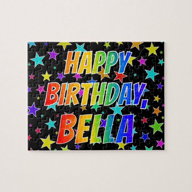 Quebra-cabeça "BELLA" Primeiro Nome, Diversão "FELIZ ANIVERSÁRIO (Horizontal)