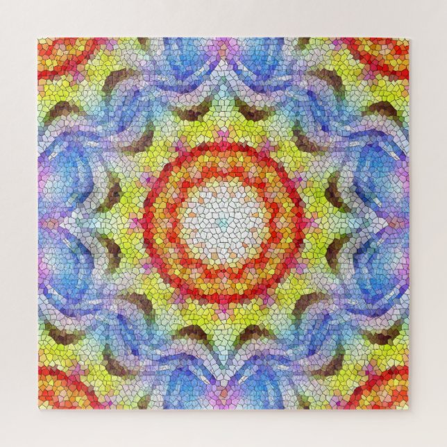 Quebra-cabeça Belo Brilho Azulejo Mosaico Flor Sol (Vertical)