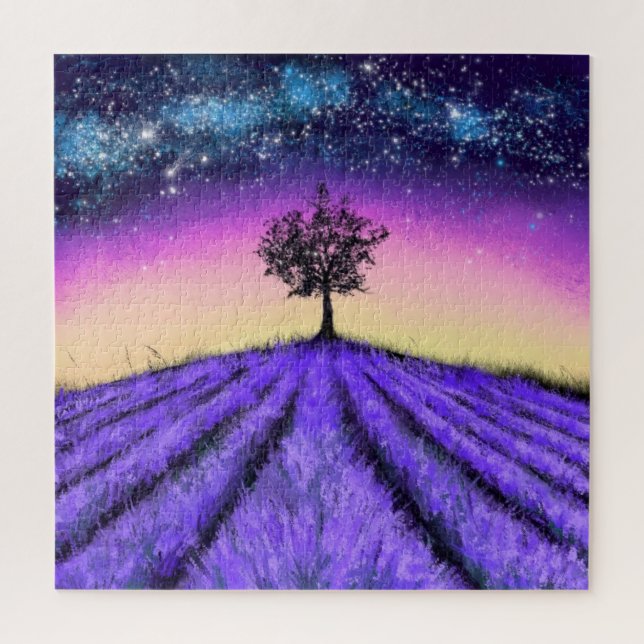 Quebra-cabeça Belo Campo De Lavanda Na Noite Estrelada - Desenho (Vertical)