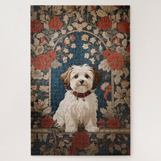 Quebra-cabeça Belo Cão Havanês William Morris Floral (Vertical)