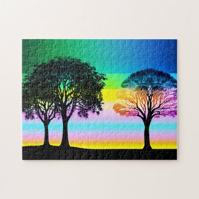 Quebra-cabeça Belo Céu Pastel Atrás das Árvores Silhuetas (Horizontal)