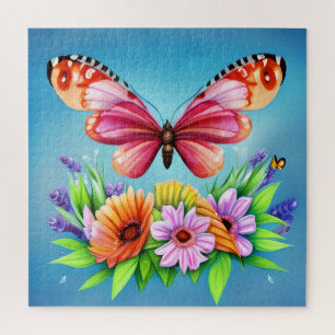 Quebra-cabeça Belo Colorir Borboleta e Flor