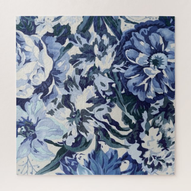 Quebra-cabeça Belo Design Floral em Tons de Azul (Vertical)