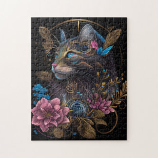 Quebra-cabeça Belo galpão Maine Coon com flores Arte AI