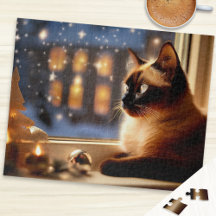 Belo Gato Siames pela Janela Natal Animal