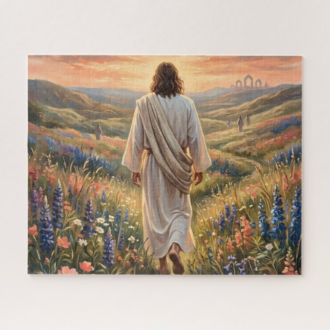 Quebra-cabeça Belo Jesus Caminhando No Jardim (Horizontal)