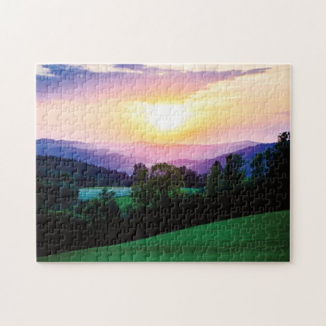 Quebra-cabeça Belo pôr do sol sobre Mühlviertel, Áustria (Horizontal)