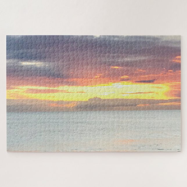 Quebra-cabeça Belo Sol amarelo-alaranjado oceano céu (Horizontal)