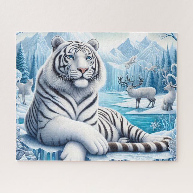 Quebra-cabeça Belo Tigre Branco de Neve (Horizontal)