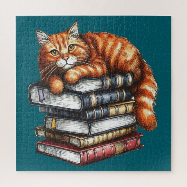 Quebra-cabeça Bem lido, gato de mesa; presentes de verme livro (Vertical)