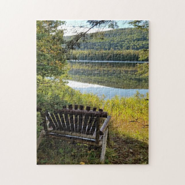 Quebra-cabeça Bench com Vista Lago Bailey na Península Superior (Vertical)