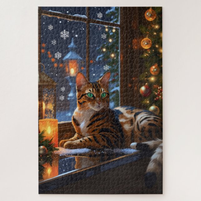 Quebra-cabeça Bengal Cat With Christmas Lights Holiday (Vertical)