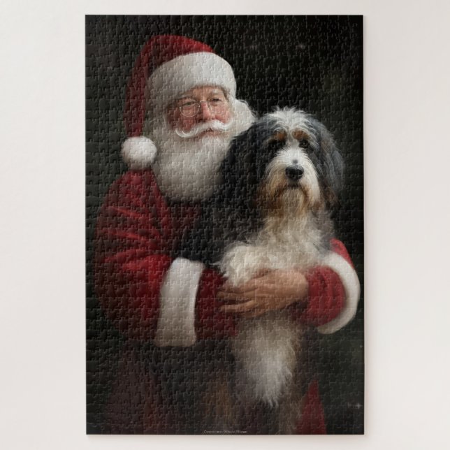 Quebra-cabeça Bernedoodle com o Papai Noel Festivo Natal  (Vertical)