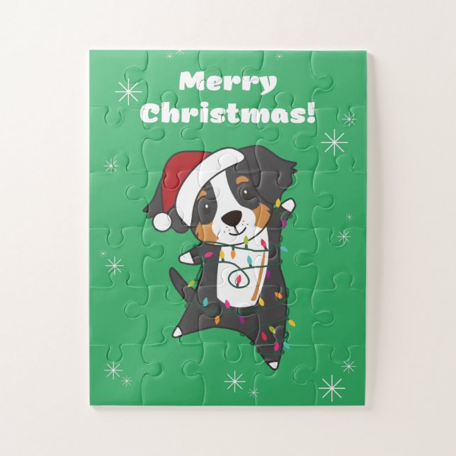 Quebra-cabeça Bernese Feliz Natal Cães Felizes Jigsa (Vertical)