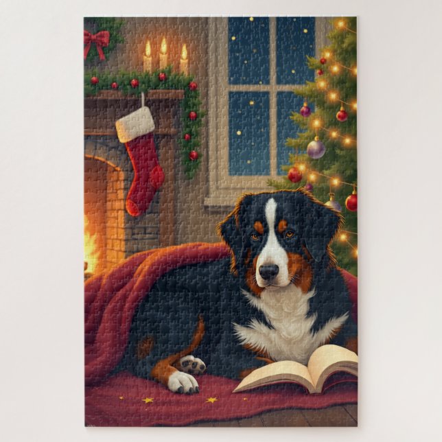 Quebra-cabeça Bernese Mountain Dog Christmas Bedtime Story (Vertical)