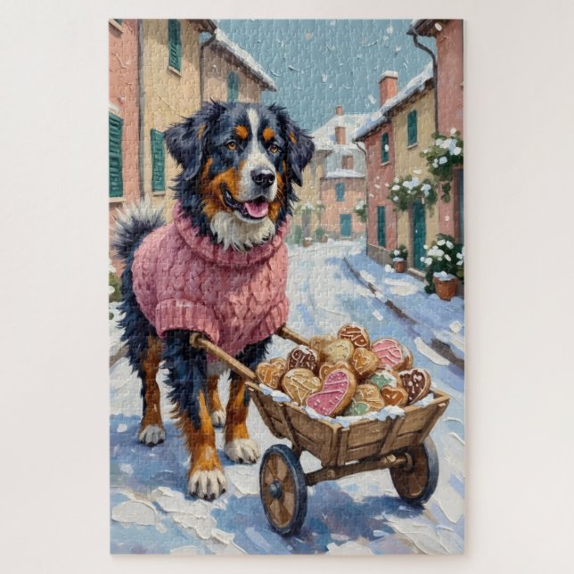 Quebra-cabeça Bernese Mountain Dog Delivering Valentine's Cookie (Vertical)