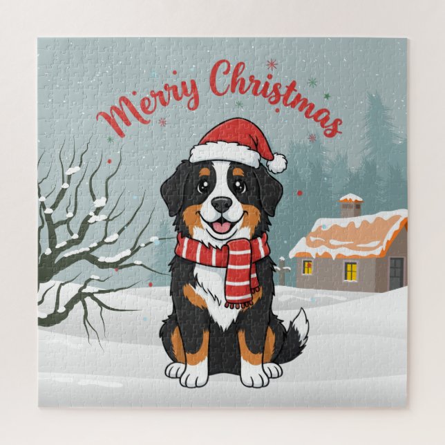 Quebra-cabeça Bernese Mountain Dog Snowy Christmas Doodle (Vertical)