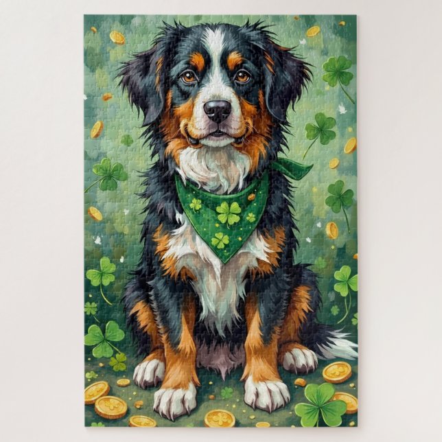 Quebra-cabeça Bernese Mountain Dog St Patrick’s Day Lucky Dog (Vertical)