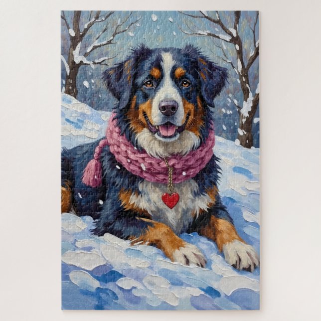 Quebra-cabeça Bernese Mountain Dog Valentine's Day Heart Scarf (Vertical)