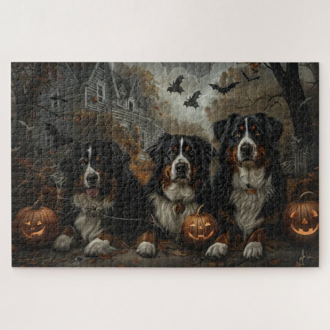 Quebra-cabeça Bernese Mountain Halloween Night Doggy Delight (Horizontal)