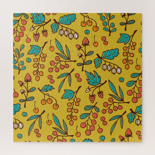 Quebra-cabeça Berries em galhos, padrão natural sem costura. (Vertical)