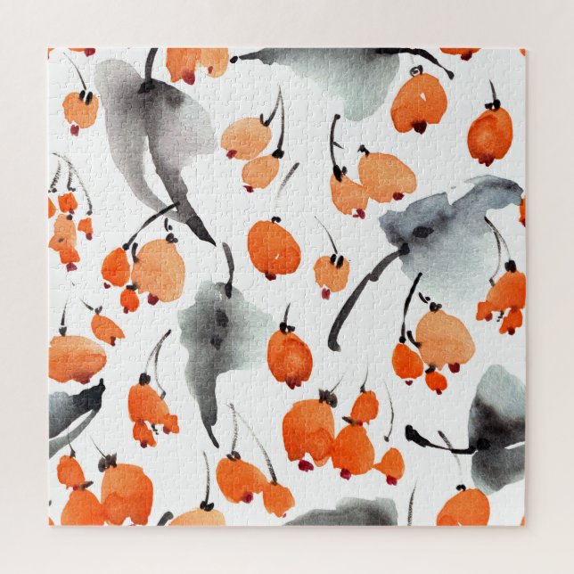 Quebra-cabeça Berries, folhas de aquarela, ilustração com tinta, (Vertical)