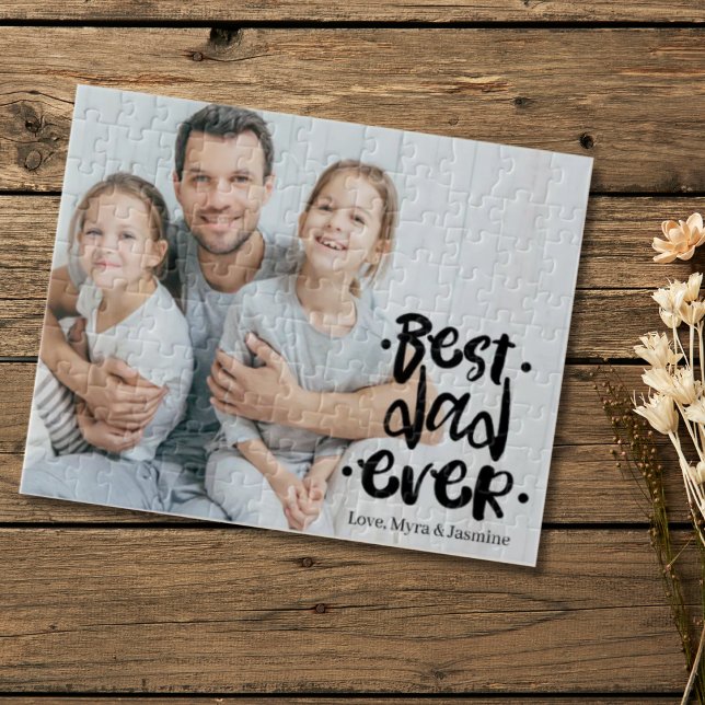 Quebra-cabeça Best Dad Ever Black Custom Photo Gift From Kids  (Criador carregado)