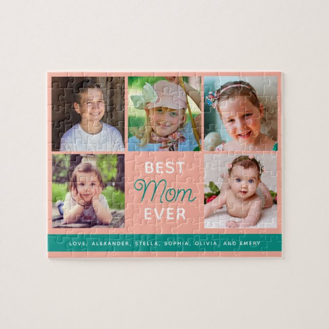 Quebra-cabeça Best Mom Ever Script Family Photo Collage (Horizontal)