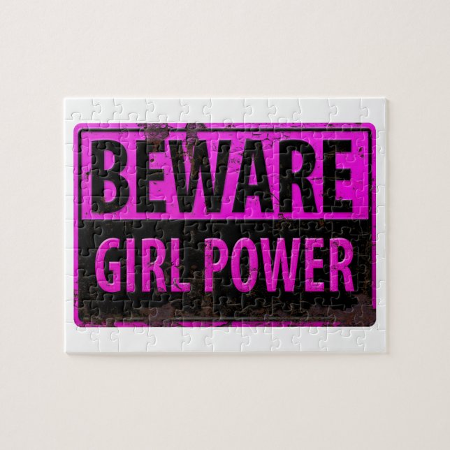 Quebra-cabeça BEWARE Girl Power - Sinal de perigo preto-rosa (Horizontal)
